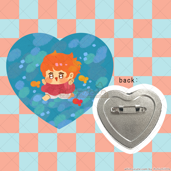 Ponyo Heart Button Pin
