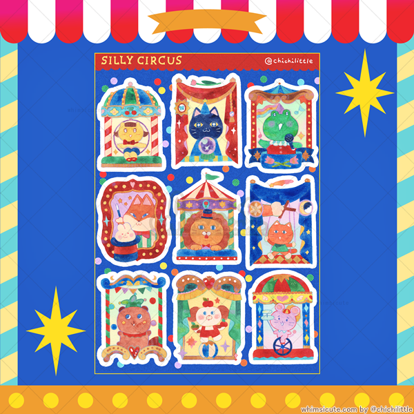Watercolor Silly Circus Sticker Sheet