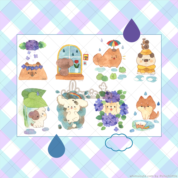Watercolor Rain Dogs Sticker Sheet
