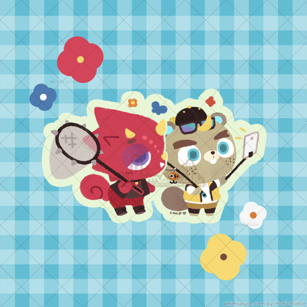 Partners CJ and Flick! ACNH Fanart Vinyl Sticker Whimsicute