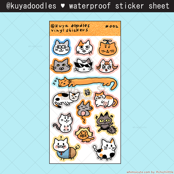 kuyadoodles - Waterproof Sticker Sheet 002 : Cats