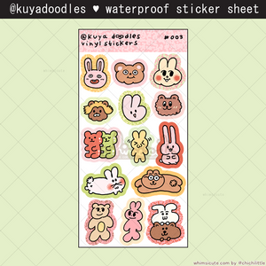 kuyadoodles - Waterproof Sticker Sheet 003 : Bunnybear