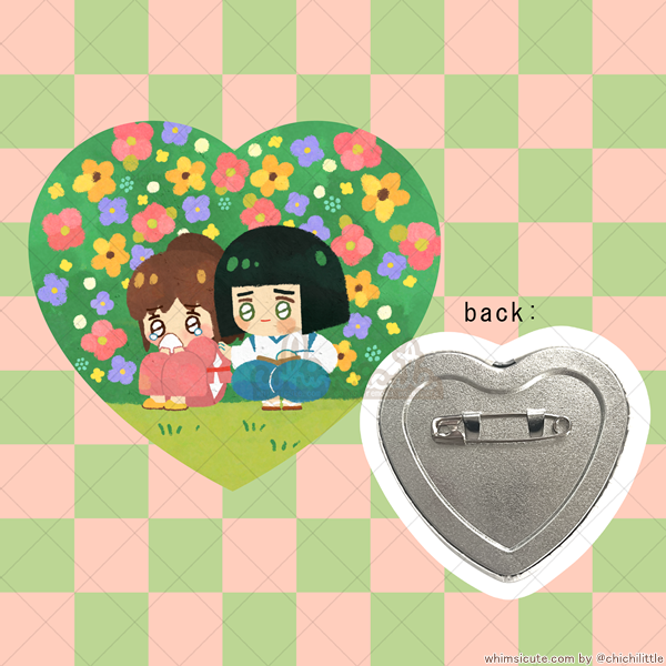 Chihiro and Haku Heart Button Pin