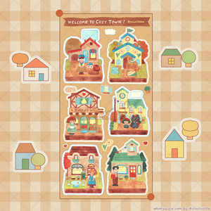 Watercolor Cozy Town Sticker Sheet