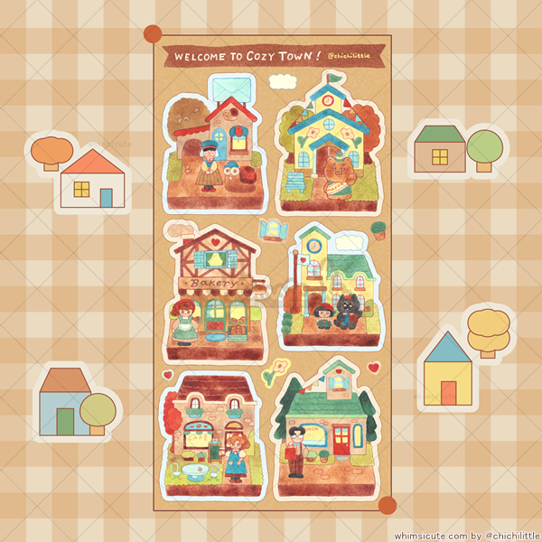 Watercolor Cozy Town Sticker Sheet