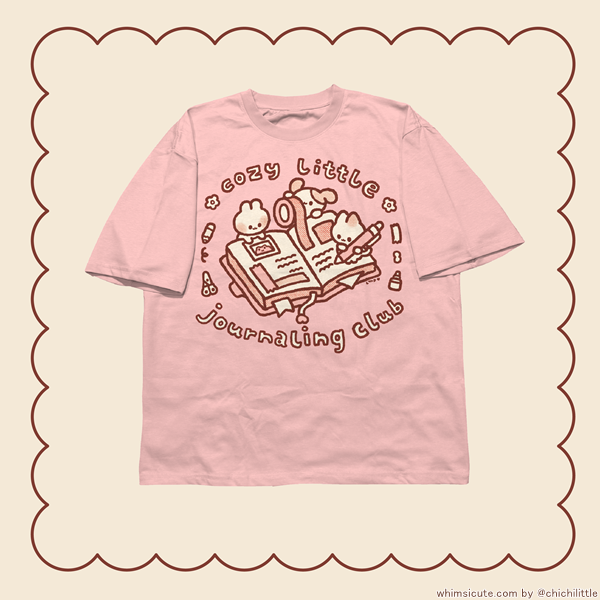 Cozy Little Journaling Club T-Shirt (Peach Pink)