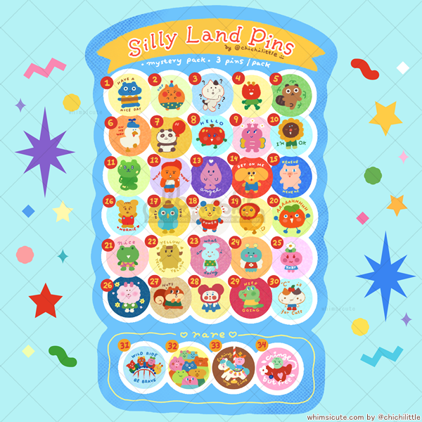 *Mystery Pack* Silly Land Button Pins (3 random pins inside)