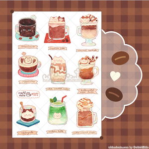 Watercolor Cafe Cats Sticker Sheet