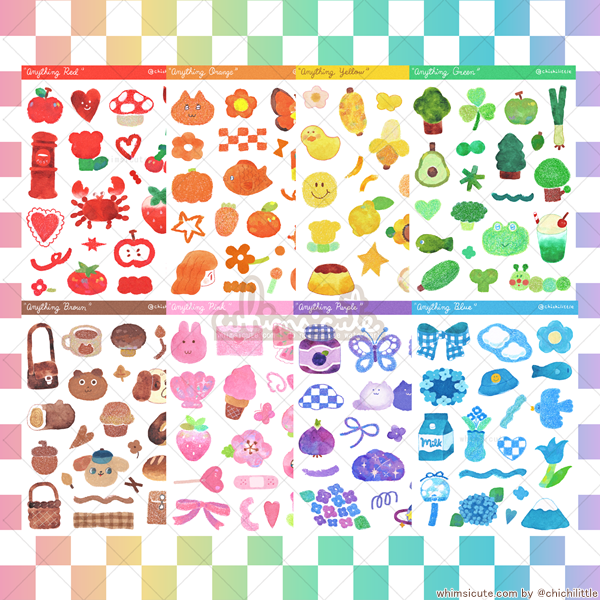 SET of 8 - All Colors Sticker Sheets