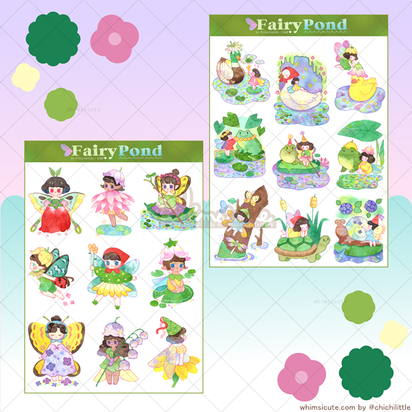 Watercolor Fairy Pond Sticker Sheets (2 Sheets)