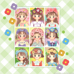 Watercolor Flower Girls Sticker Sheet
