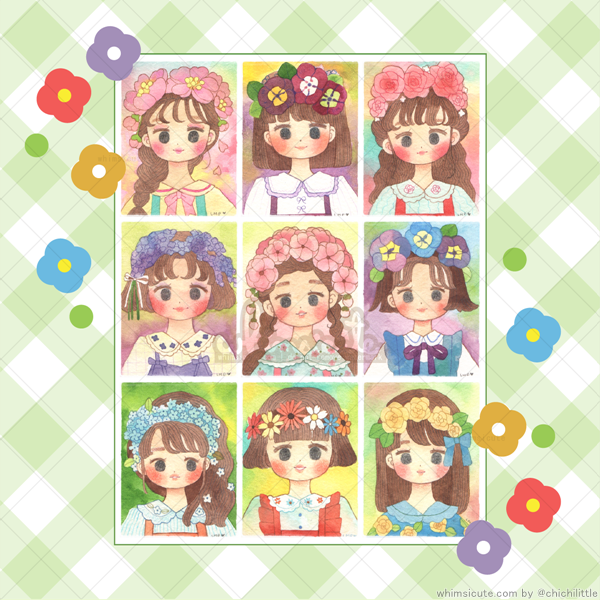 Watercolor Flower Girls Sticker Sheet