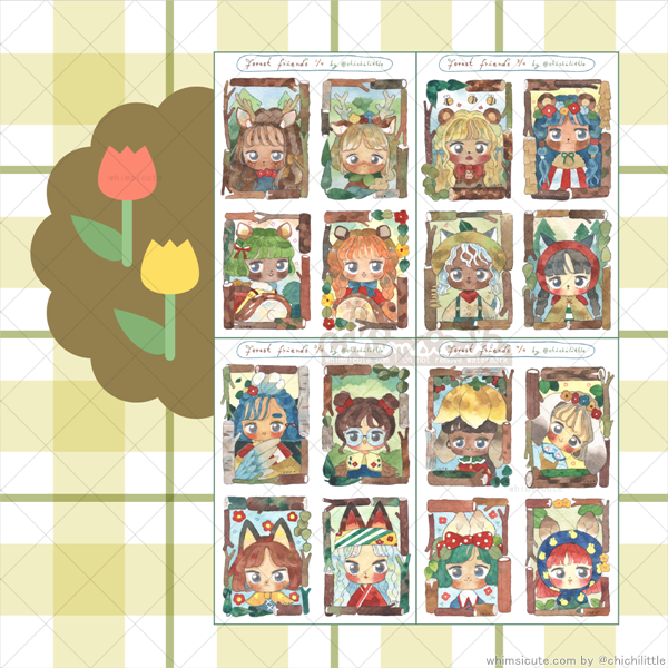 SET of Watercolor Forest Friends Sticker Sheets
