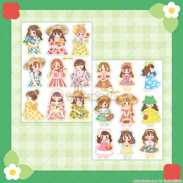 Watercolor Picnic Girls Sticker Sheets (2 Sheets)