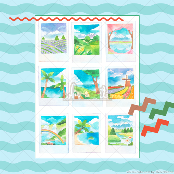 Watercolor Travel Polaroids Sticker Sheet