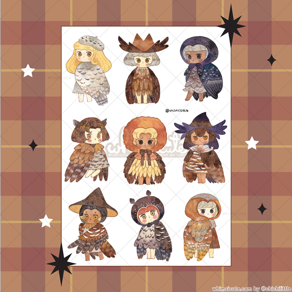 Watercolor Owl Girls Sticker Sheet