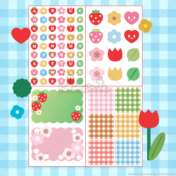 Strawberries and Spring Sticker Sheet SET - Matte