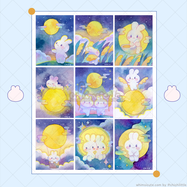 Watercolor Moon Bunnies Sticker Sheet