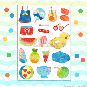 Watercolor Summer Sticker Sheet