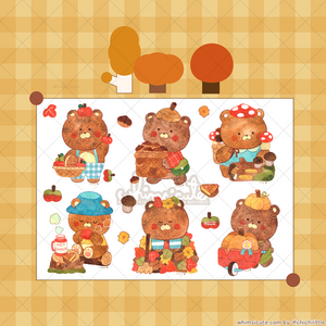 Watercolor Autumn Bears Sticker Sheet