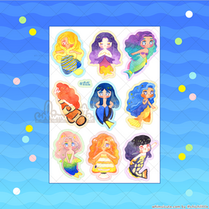 Watercolor Tropical Mermaids Sticker Sheet
