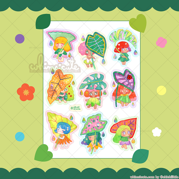 Watercolor Leaf Umbrellas Sticker Sheet