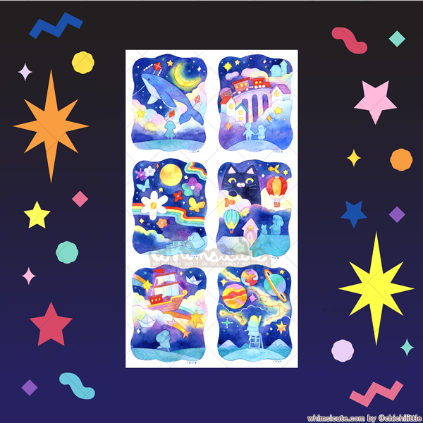 Watercolor Whimsical Night Sticker Sheet