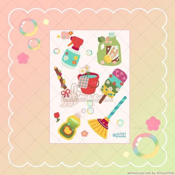Spring Cleaning Tools Sticker Sheet
