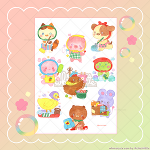 Watercolor Spring Cleaning Animals Sticker Sheet
