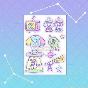 Cutie Aliens Sticker Sheet - (Sparkly Lamination)