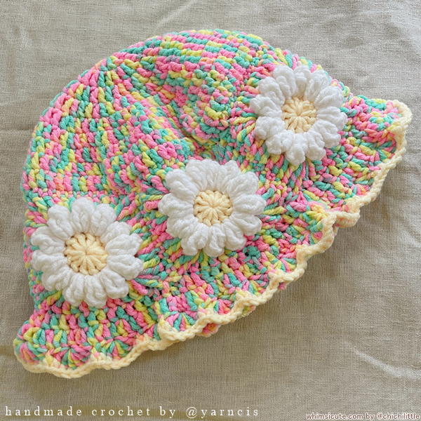 Crocheted Bucket Hat - Pastel Daisy with Trim ♥