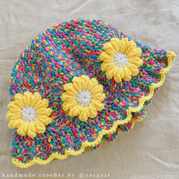 Crocheted Bucket Hat - Sunshine Rainbow with Trim ♥