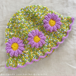 Crocheted Bucket Hat - Wildflower Meadow with Trim ♥