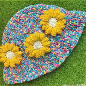 Crocheted Bucket Hat - Sunshine Rainbow