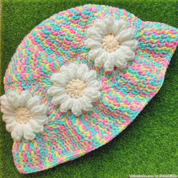 Crocheted Bucket Hat - Pastel Daisy